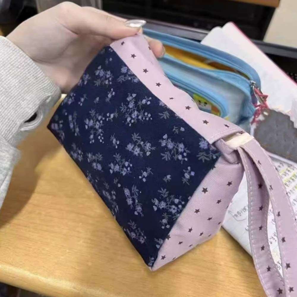 Purple Print Floral Makeup Bag - Lifestyle Of Korean review and price